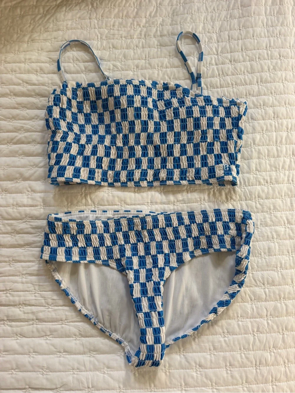 Albion Blue & White Check Smocked Bikini Set